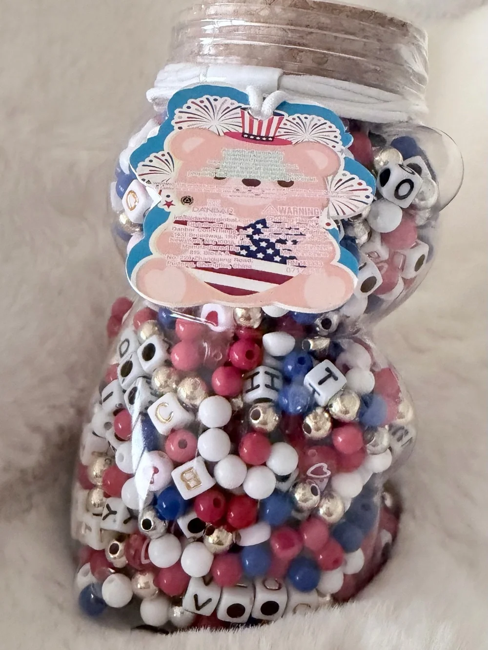 New-Beaded Bear Jar Party Favors - Pink, Blue & White